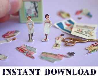 Antique French Paper Dolls & Book: Dollhouse Digital Download DIY