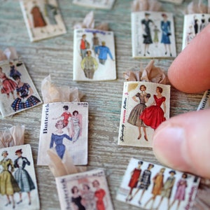 Set of Miniature Vintage Sewing Patterns - For Dollhouses, Dioramas, & Craft