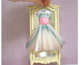 Miniature Handpainted Paper Dress --- Gathering Some Flowers