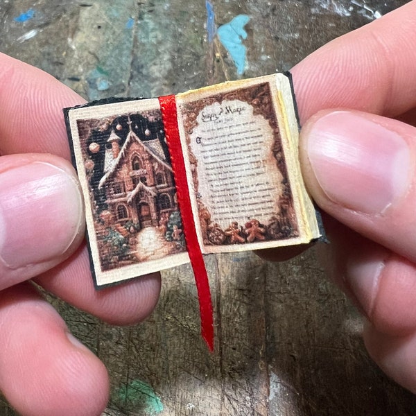 Handmade Miniature Open Book --- Gingerbread House