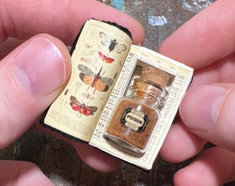 Miniature Antique Book with Secret Compartment & Poison Bottle - 1-Inch Scale Dollhouse + Diorama Accessory