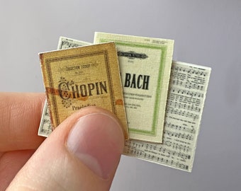 Miniature Classical Music Sheet Replica - Dollhouse, Diorama, Craft Project Decor - Choose Your Composer