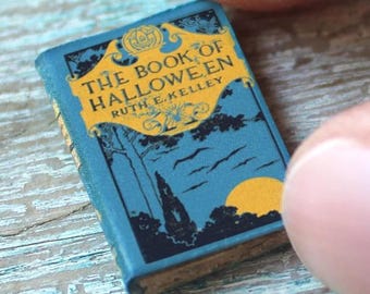 Miniature Book of Hallowe’en – 1:12 Scale Vintage Halloween Book • Tiny Closed Book for Spooky Dollhouse or Curio Shelf