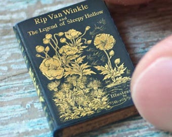 Miniature Rip Van Winkle Book – 1:12 Scale Sleepy Hollow Dollhouse Prop • Tiny Washington Irving Classic • Gothic Miniature Library Decor