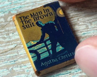 Miniature “The Man in the Brown Suit” Book – 1:12 Scale Agatha Christie Mystery • Blue Vintage Cover • Tiny Closed Dollhouse Book