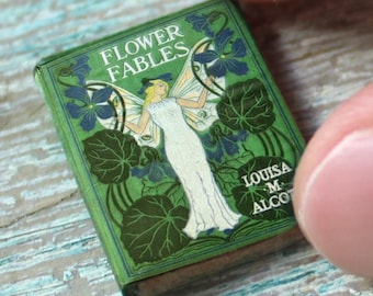 Miniature Flower Fables Book – 1:12 Scale Fairy Tale Dollhouse Decor • Tiny Alcott Volume • Vintage-Style Closed Mini Book