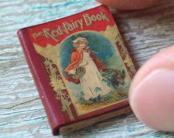 Miniature Red Fairy Book – 1:12 Scale Fairy Tale Dollhouse Prop • Tiny Closed Book for Miniature Shelf • Vintage Storybook Decor