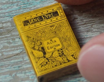 Miniature Jane Eyre Book – 1:12 Scale Victorian Dollhouse Decor • Tiny Charlotte Brontë Classic • Alta Edition Yellow Cover
