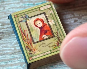 Miniature Little Red Riding Hood Book – Fairytale Dollhouse Prop • Tiny Vintage Children’s Story • Mini Classic Illustration Decor