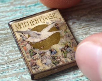 Miniature Mother Goose Book – 1:12 Scale Fairy Tale Dollhouse Prop • Tiny Nursery Rhyme Book • Vintage Children’s Illustration Mini