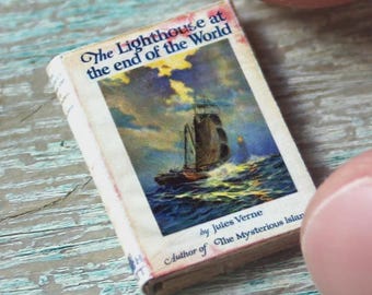 Miniature Jules Verne Book – Lighthouse at the End of the World – Nautical Dollhouse Decor • Tiny Classic Literature • Mini Ocean Adventure