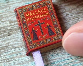 Miniature Malleus Maleficarum Book – Occult Dollhouse Prop • Witchcraft History Mini Book • Tiny Medieval Grimoire for Curio Cabinet
