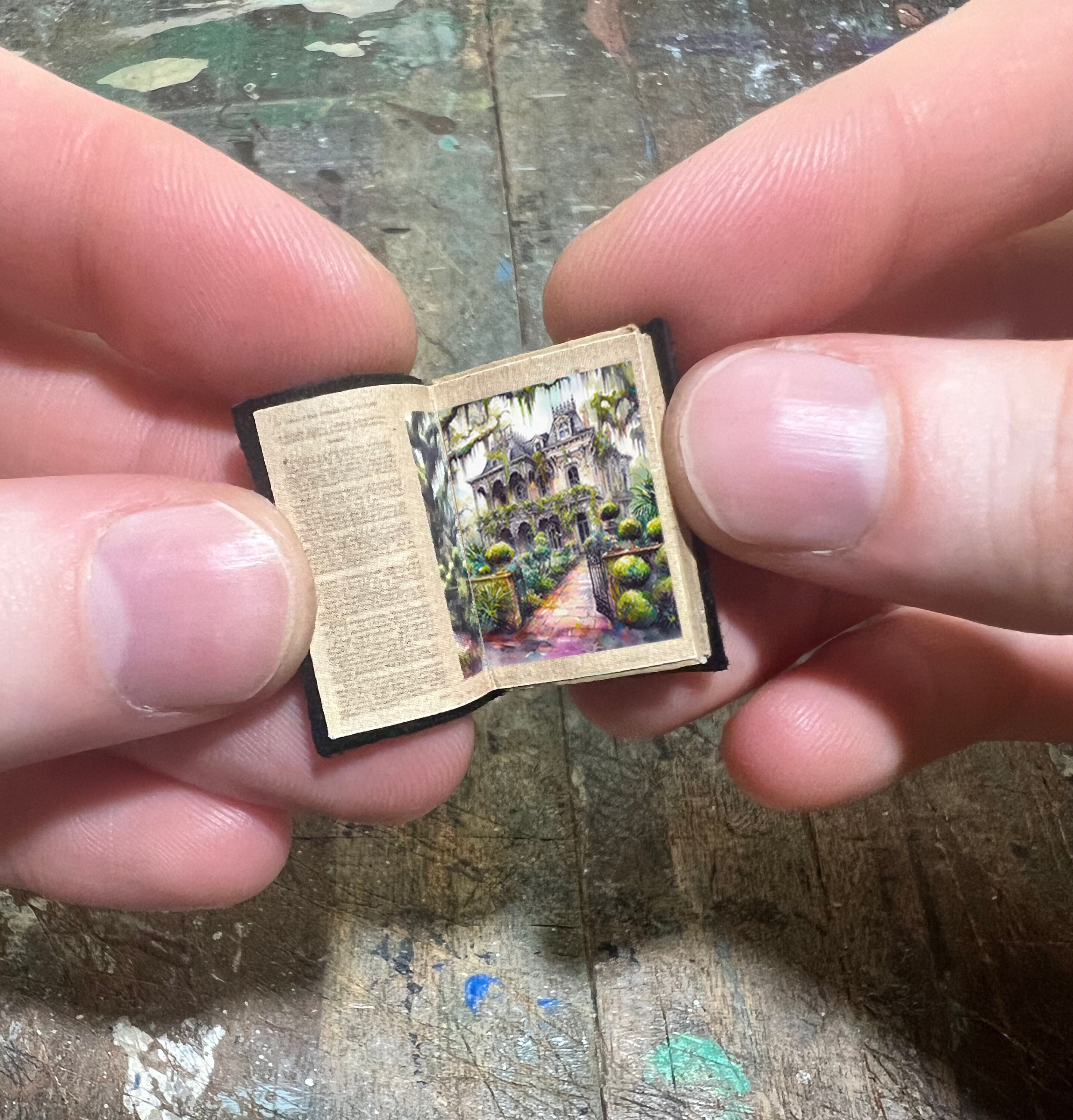 Handmade Miniature Open Book: New Orleans Mansion Dollhouse Diorama