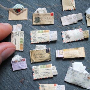 Miniature Antique Envelopes – 1:12 Scale Dollhouse Mail • Tiny Vintage Letters for Desk or Attic Scene • Open, Sealed, or Mixed Sets