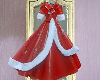 Miniatuur handbeschilderde papieren jurk --- Witte kerst