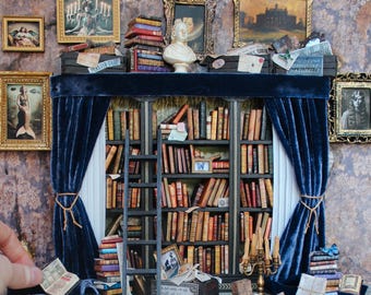 Miniature Library of Forgotten Books – 1:12 Scale Dollhouse Cabinet