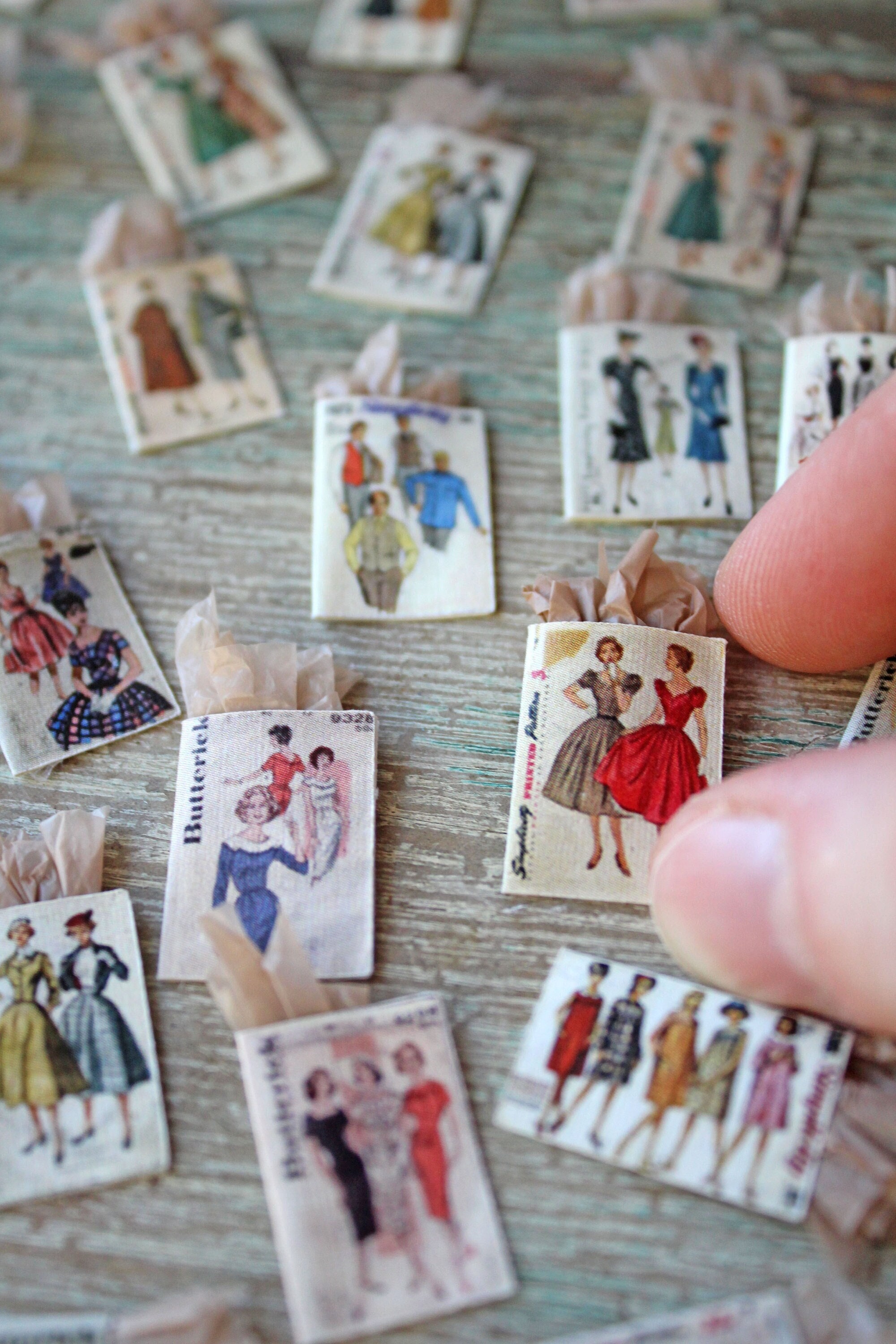 Set of Miniature Vintage Sewing Patterns - For Dollhouses, Dioramas, & Craft