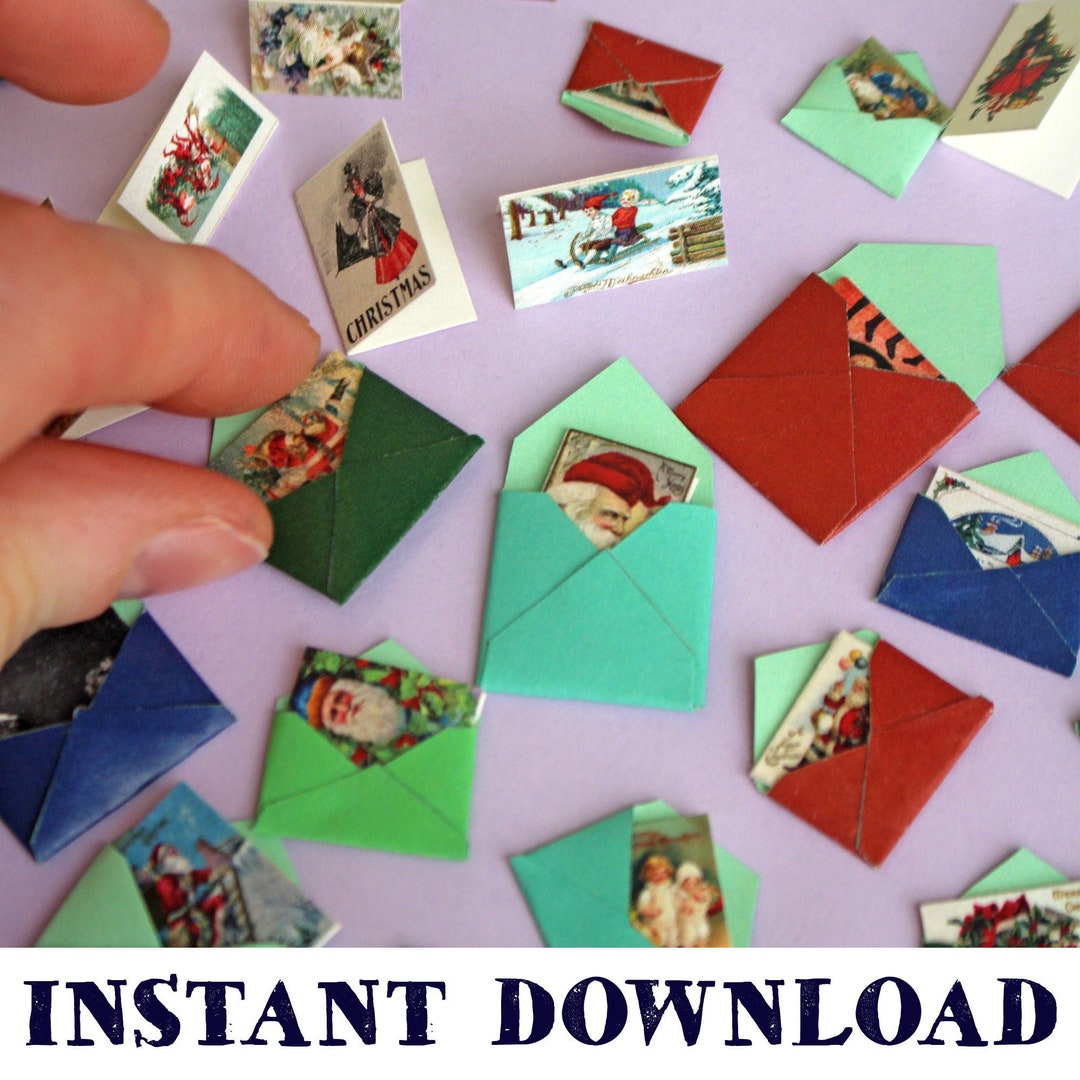 40 Miniature Christmas Cards Envelopes Dollhouse Digital Download DIY