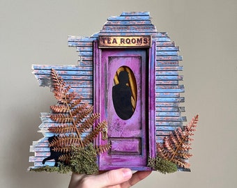 One-of-a-Kind Handcrafted Tiny Door — Wall Art, Fairy Door, Miniature Sculpture --- "Tea Room"
