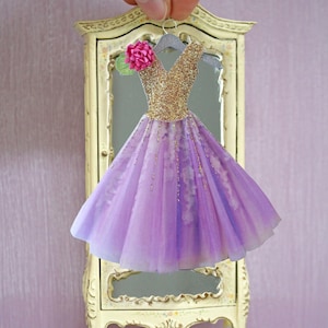 Miniature Handpainted Paper Dress --- A Trick Up Her Sleeve