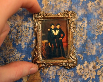 Framed Miniature Painting - Chang and Eng