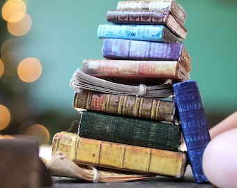 Miniature Antique Book Stack — Choose Your Height --- Art for Dollhouse, Diorama, and Curiosity Cabinet
