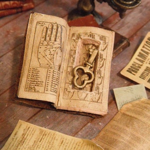 Miniature Antique Open Book with Secret Compartment & Skeleton Key 1-Inch Scale Dollhouse Accessory image 3
