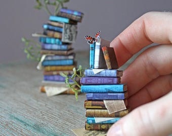 Miniature Enchanted Book Stack — Choose Your Height --- Art for Dollhouse, Diorama, and Curiosity Cabinet