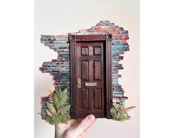 One-of-a-Kind Handcrafted Tiny Door — Wall Art, Fairy Door, Miniature Sculpture --- "Blue Brick"