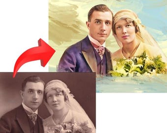 Retrato de acuarela personalizado, regalo de San Valentín, retrato a partir de una foto, regalo hecho a mano, regalo del primer aniversario, regalo de pareja, regalo para ella o para él