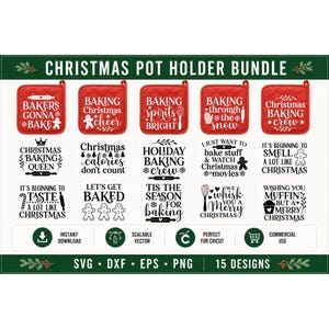 Christmas pot holder svg bundle, baking Christmas svg, Christmas kitchen svg, baker svg, holiday baking cut files, Cricut silhouette