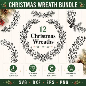 Christmas Wreath SVG Bundle, Holiday Greenery Cut Files (48 Files)