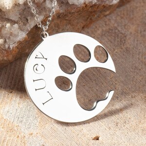 Sterling Silver Paw Jewelry with Pet Name,Custom Pet Necklace, Custom Pet Pendant with Paw, Personalized Pet Lover Gift