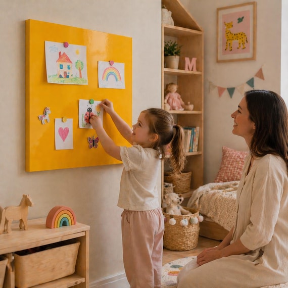 Magnetic Metal Board, Modern Magnetic Wall Panel, Powder Coated Steel Board, Magnet Board for Kids Room, Minimal Wall Organizer