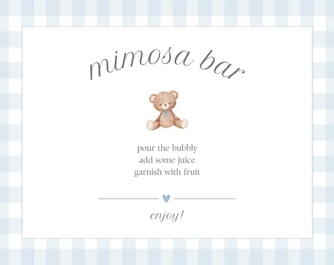 Mimosa Bar Teddy Bear Shower Sign | Physical Print or Downloadable