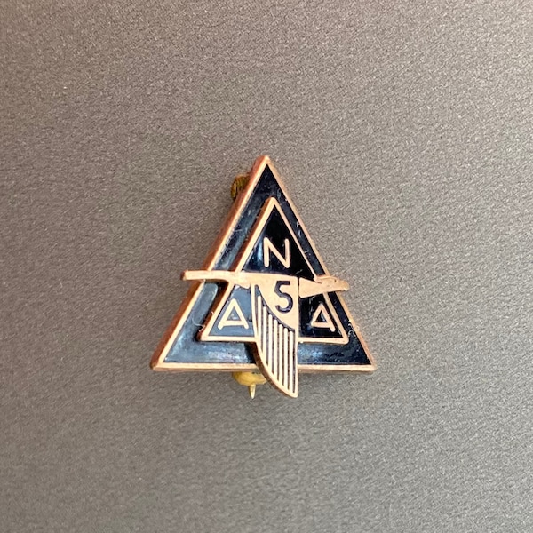 Alpha Nu Alpha 5 Sinfonia Flying Phoenix Pin Brooch - 10K Gold Black Enamel - Vintage Triangle Fraternity Sorority Pin Badge