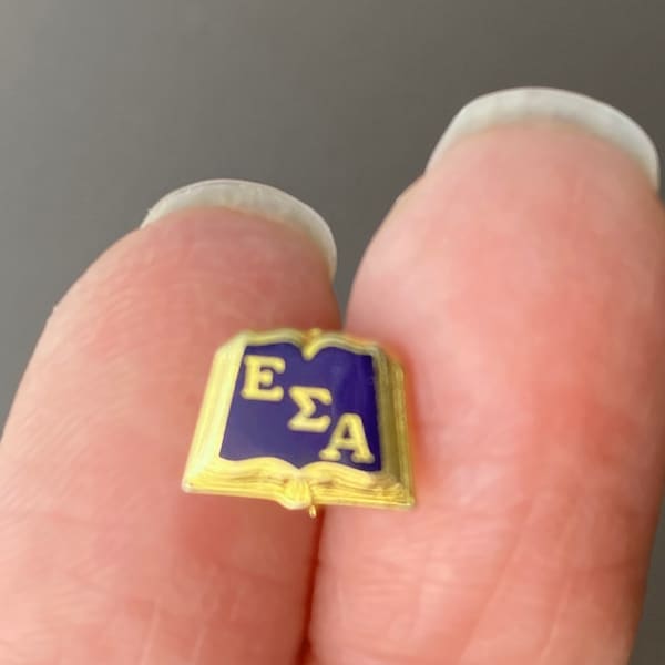 Tiny Open Book Pin - Epsilon Sigma Alpha Fraternity / Sorority Pin - Gold & Blue Enamel