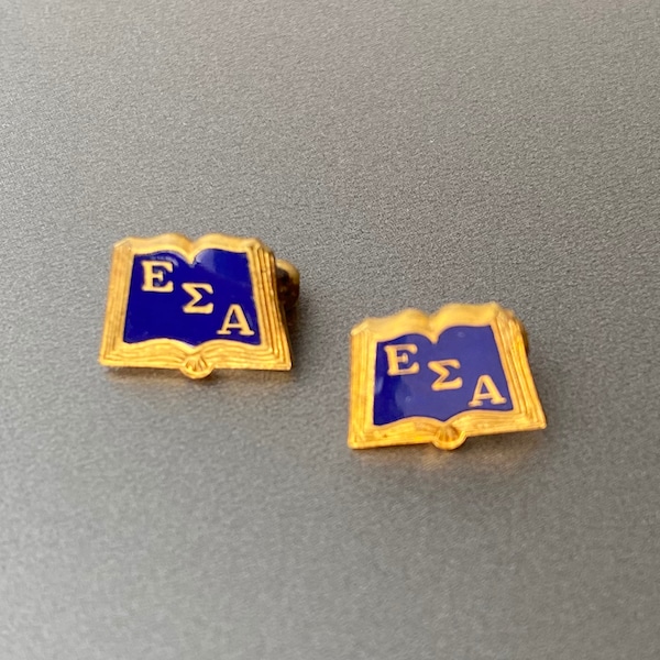 Set of 2 - Tiny Epsilon Sigma Alpha Open Book Fraternity / Sorority Pins - 10K Gold - Blue Enamel