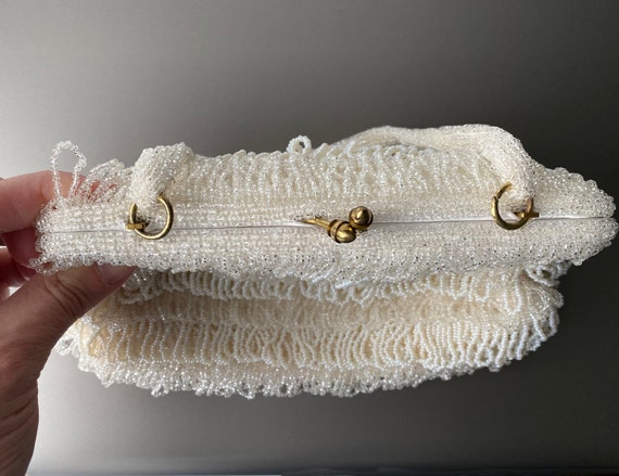 Exquisite Vintage White Hand Bag Beaded Fringe Ev… - image 5