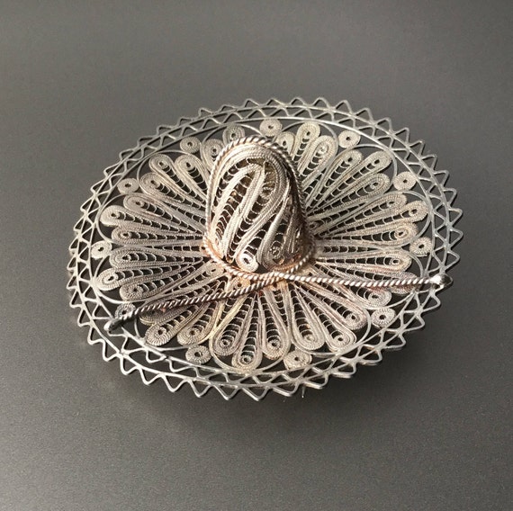 Mexican Sombrero Hat Brooch - Exquisite Silver Fi… - image 2