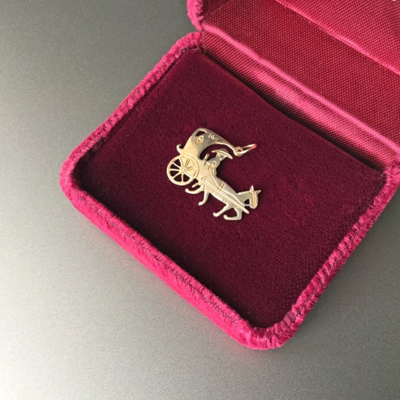 Horse and Carriage 14K Gold Pendant Charm - Horse… - image 1