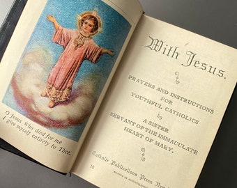 Miniature Book - With Jesus - JHS - Black Cover Gold Embossed - 1927 - Printed in Czechoslovakia - #d20B20