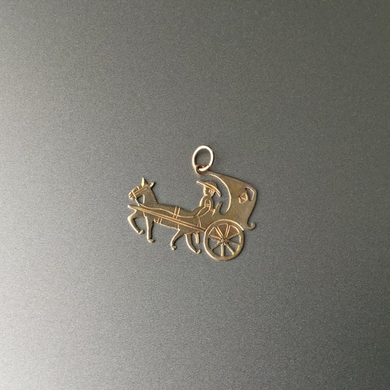 Horse and Carriage 14K Gold Pendant Charm - Horse… - image 3