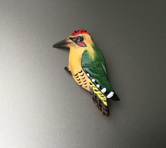 Carved Wood Hand Painted Woodpecker Flicka Bird B… - image 1