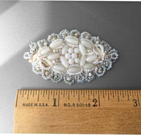 Antique White Mirco Beaded Wired Oval Marquise St… - image 4