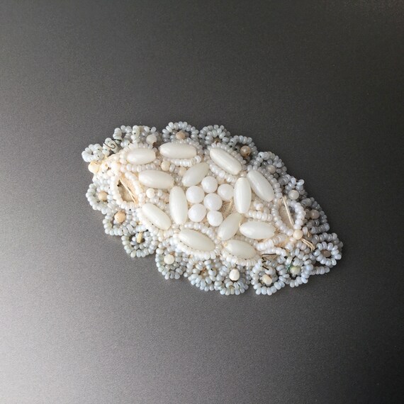 Antique White Mirco Beaded Wired Oval Marquise St… - image 1