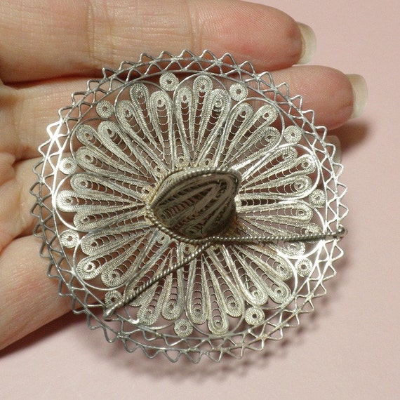 Mexican Sombrero Hat Brooch - Exquisite Silver Fi… - image 6