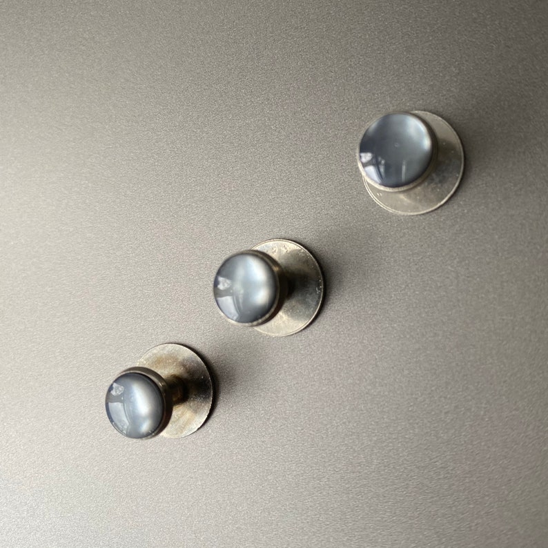 Round Collar Buttons with Silver Tone Edge Gray Moon Glow Tuxedo Shirt Studs