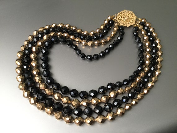 Miriam Haskell Beaded 4 Strand Necklace - Vintage… - image 1