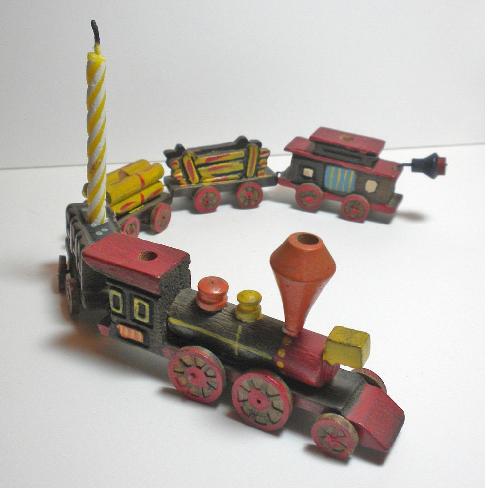 Vintage 1950s Wooden Toy Train Birthday Cake Candle Holder Etsy